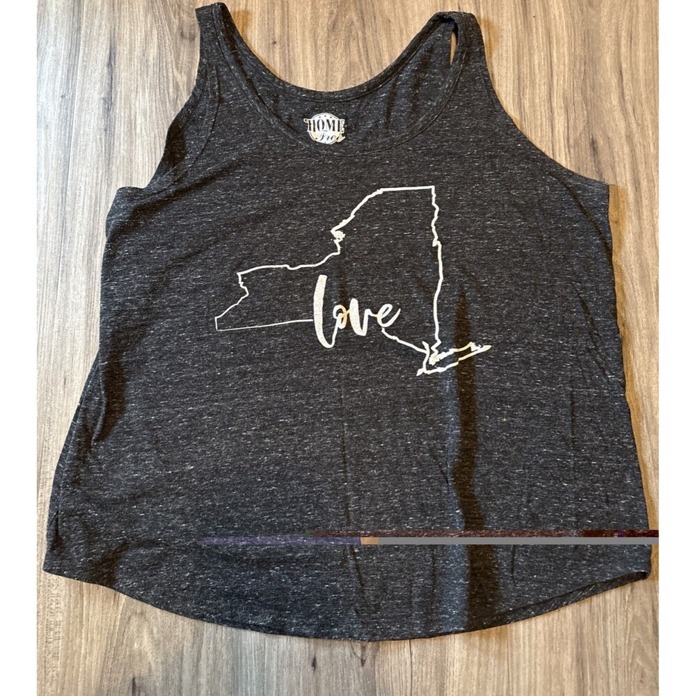 Home Free New York State Graphic Tank Women’s Size XL Charcoal Gray State Map